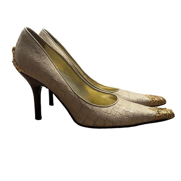 Donald J Pliner Champagne Gator Metallic Pointy Heels Size 6 M - Picture 4 of 16